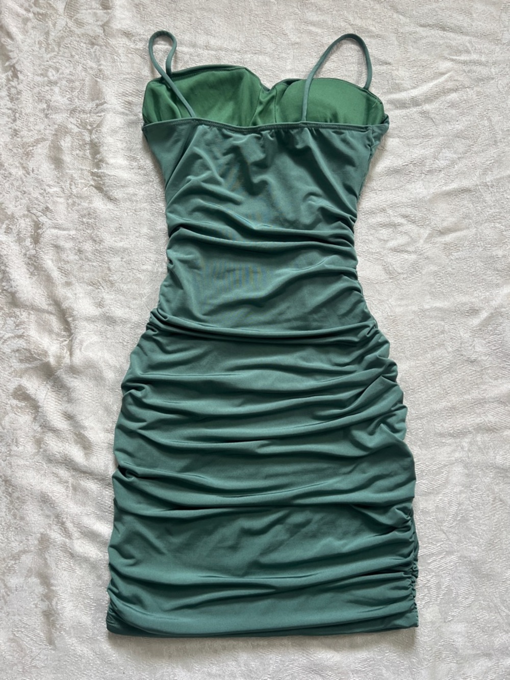Windsor Sage Green Ruched Bodycon Mini Dress Size S Spaghetti Strap - Picture 6 of 9